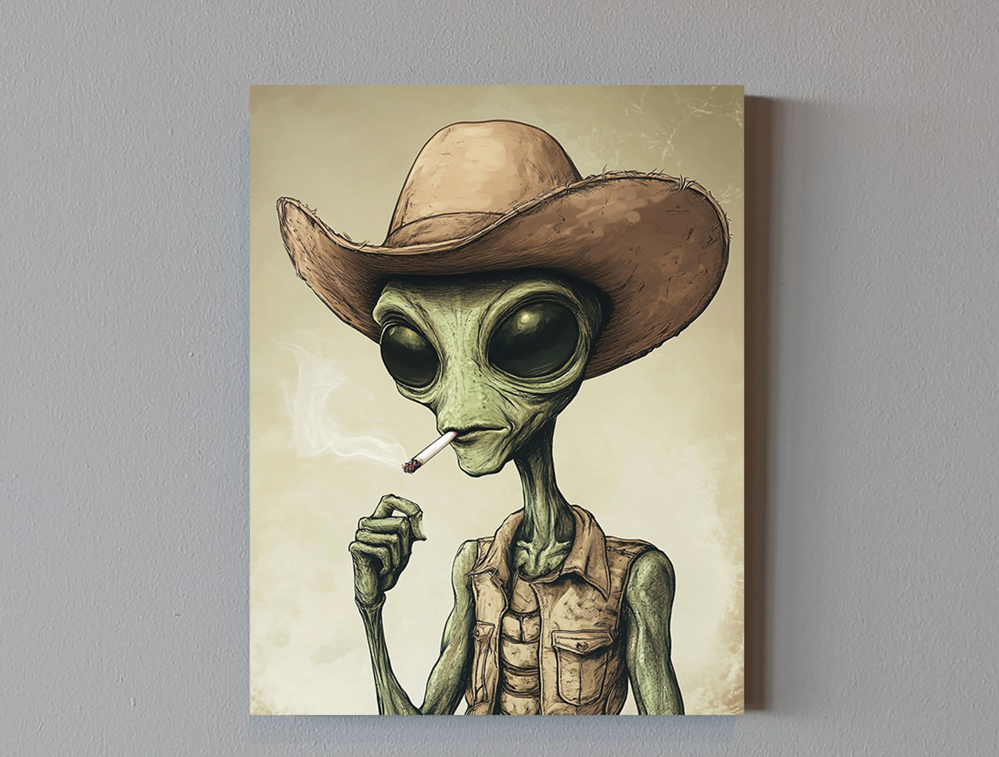 Cowboy alien having a smoke