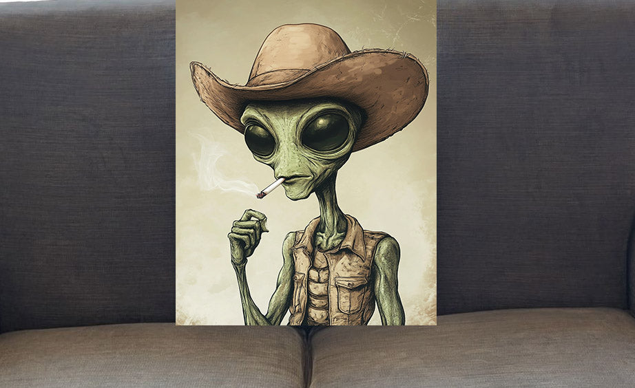 Cowboy alien having a smoke