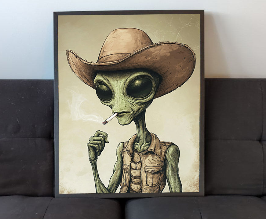 Cowboy alien having a smoke