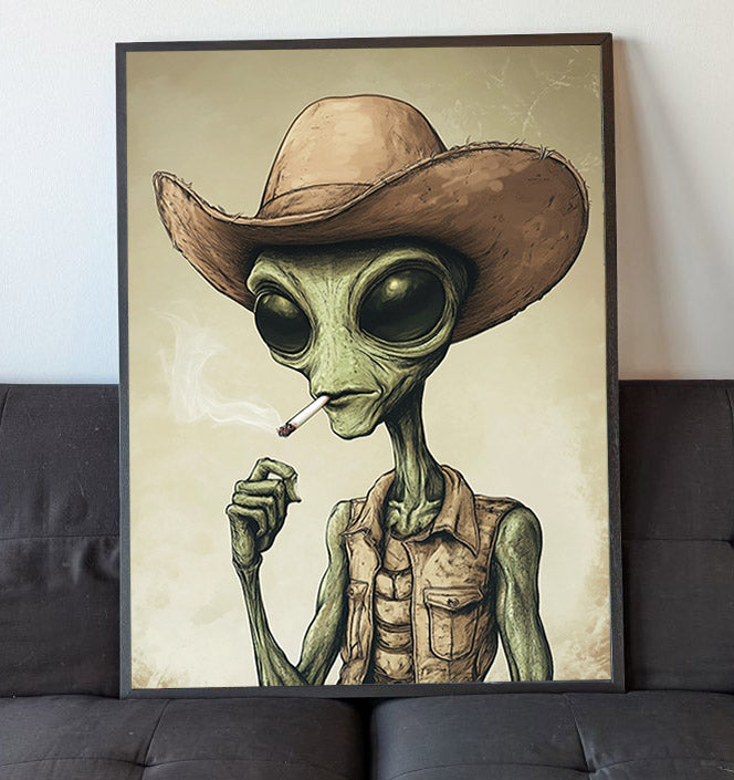 Cowboy alien having a smoke