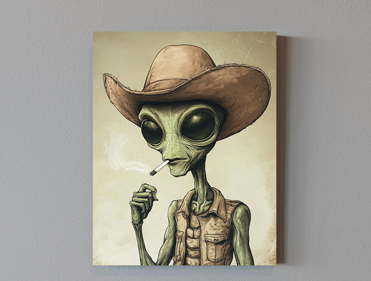 Cowboy alien having a smoke
